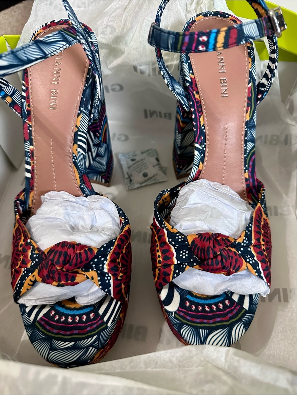 Gianni Bini Navy Pink Orange Patterned Platform Sandals - Picture 4 of 9